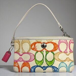 Y2K COACH 40422 Hampton Scribble Multicolor Canvas Leather Trim Wristlet